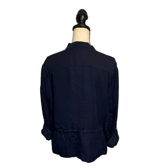 NWT White House Black Market Long Sleeve Soft Jacket Sz 16 Navy Waist Drawstring - Picture 4 of 8